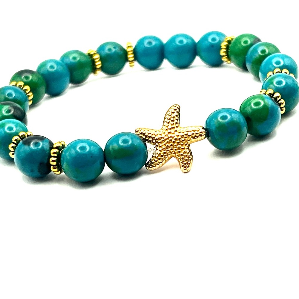 Turquoise Agate and Gold Starfish Bracelet